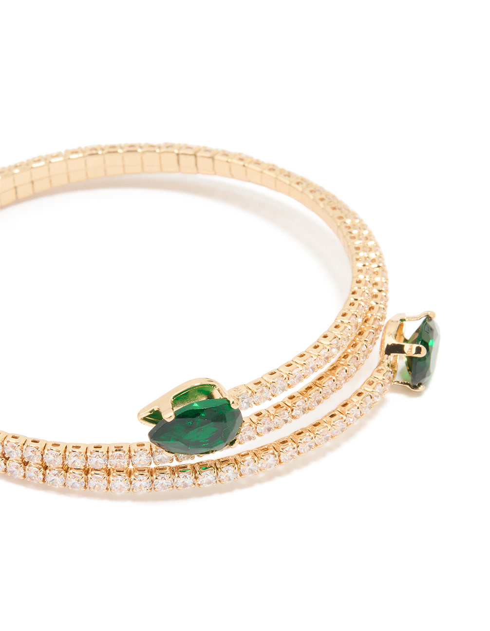 Gold Green Cubic Zirconia Wrap Around Wrist Cuff