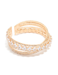 Gold Cubic Zirconia Multi Cross Wrist Cuff - link has visual effect only