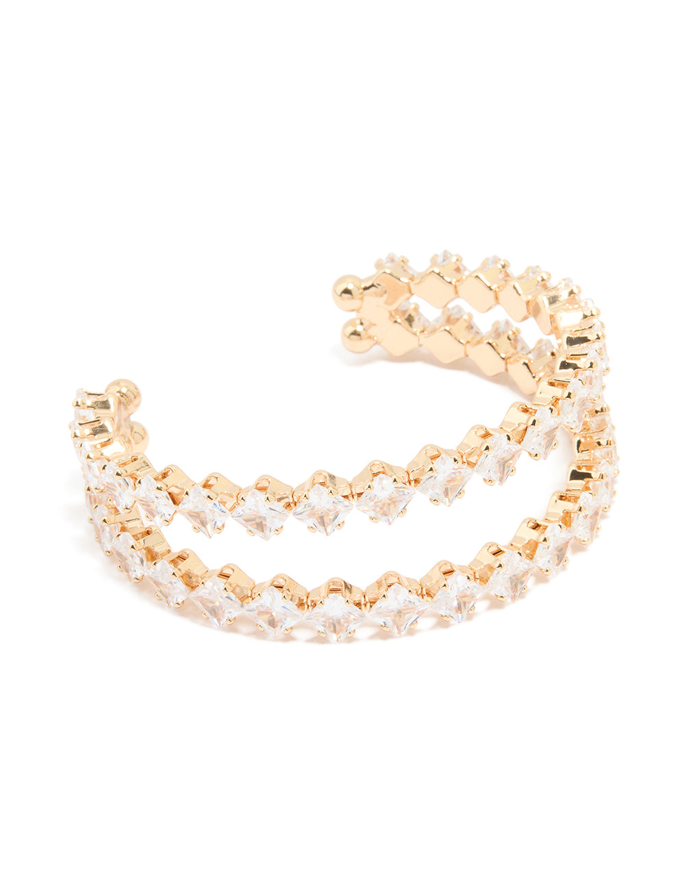 Gold Cubic Zirconia Open Large Square Wrist Cuff