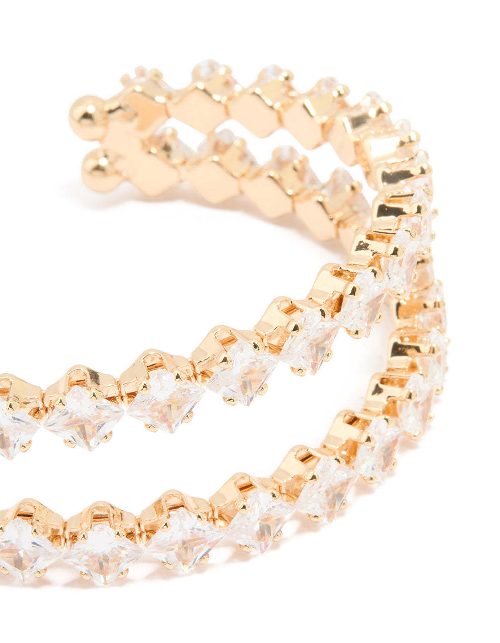 Gold Cubic Zirconia Open Large Square Wrist Cuff