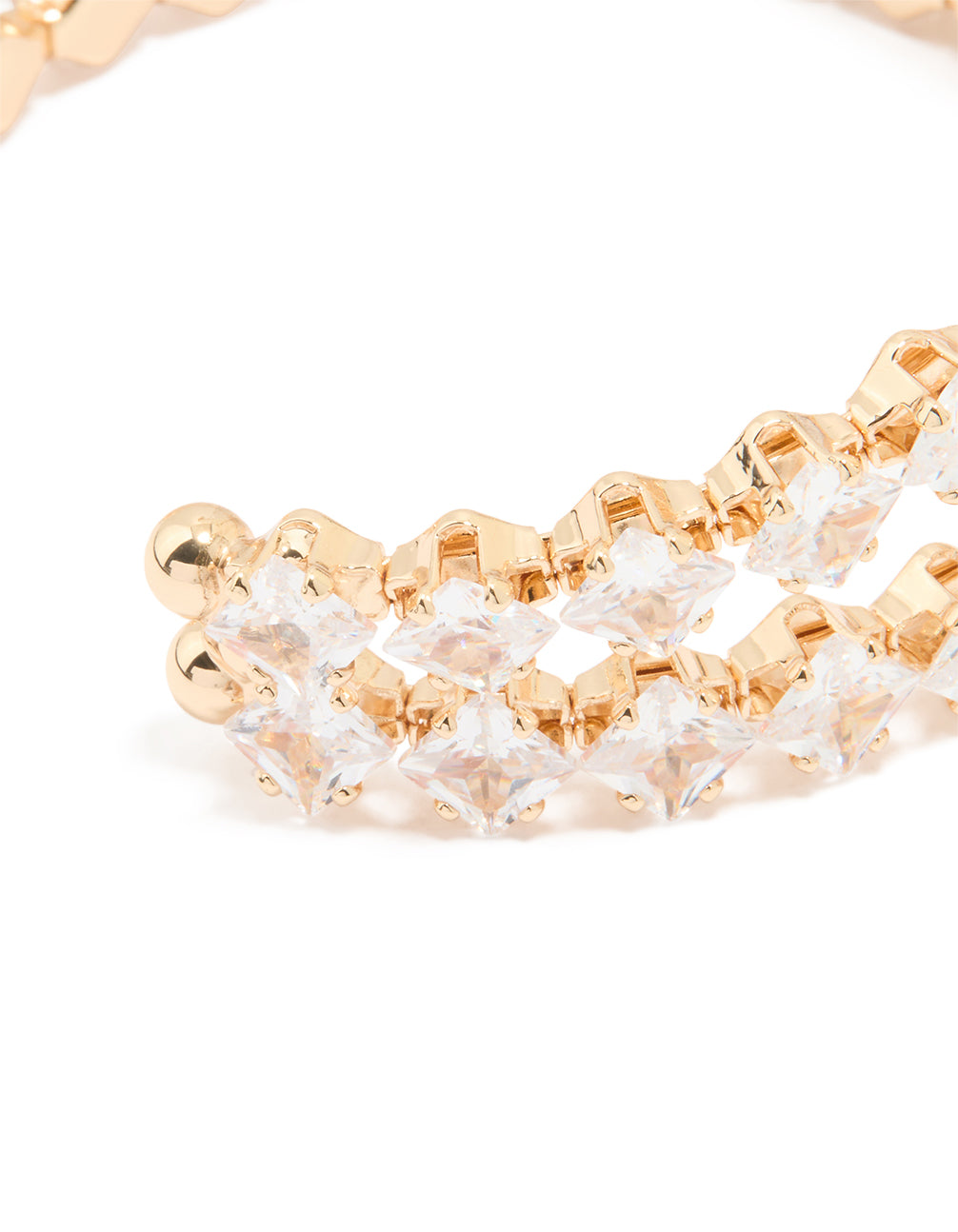 Gold Cubic Zirconia Open Large Square Wrist Cuff