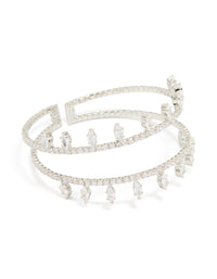 Silver Cubic Zirconia Princess Cut Marquise Wrist Cuff - link has visual effect only