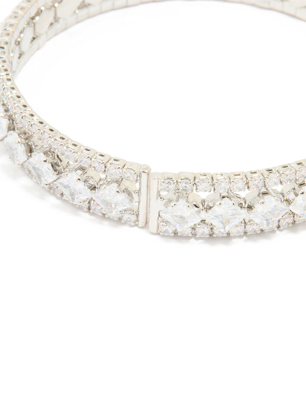 Silver Cubic Zirconia Circle Statement Wrist Cuff