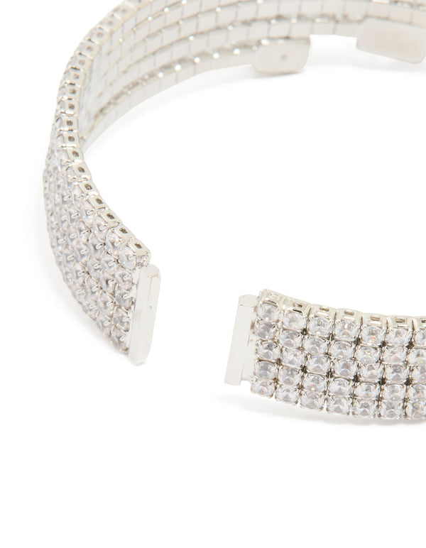 Silver Cubic Zirconia Large Square Wrist Cuff