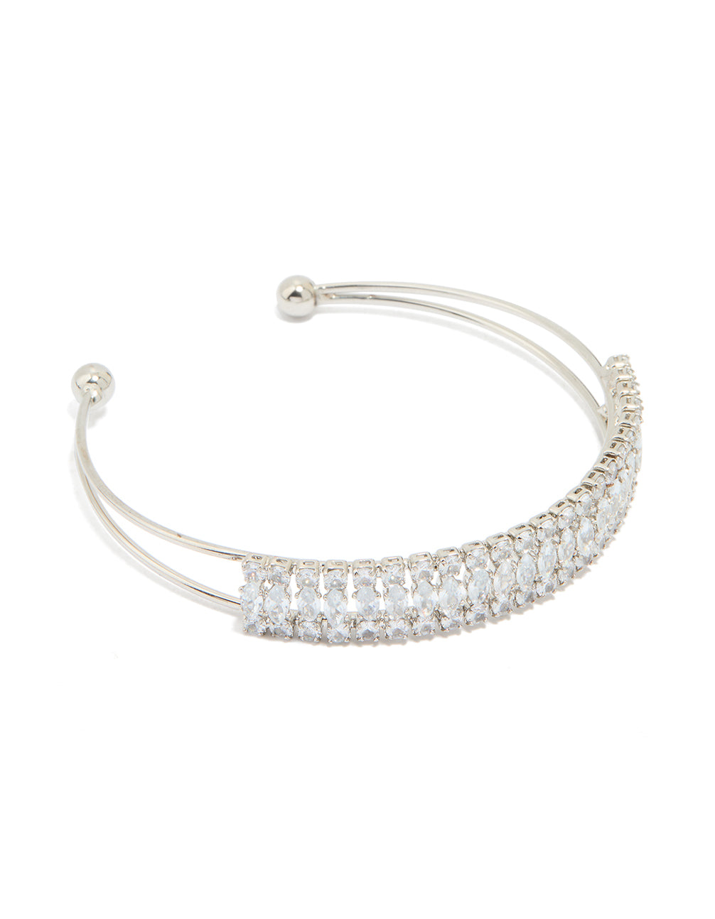 Silver Cubic Zirconia Marquise Wrist Cuff