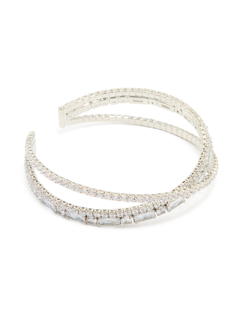 Silver Cubic Zirconia Rectangular Wrap Wrist Cuff