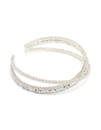 Silver Cubic Zirconia Rectangular Wrap Wrist Cuff - link has visual effect only