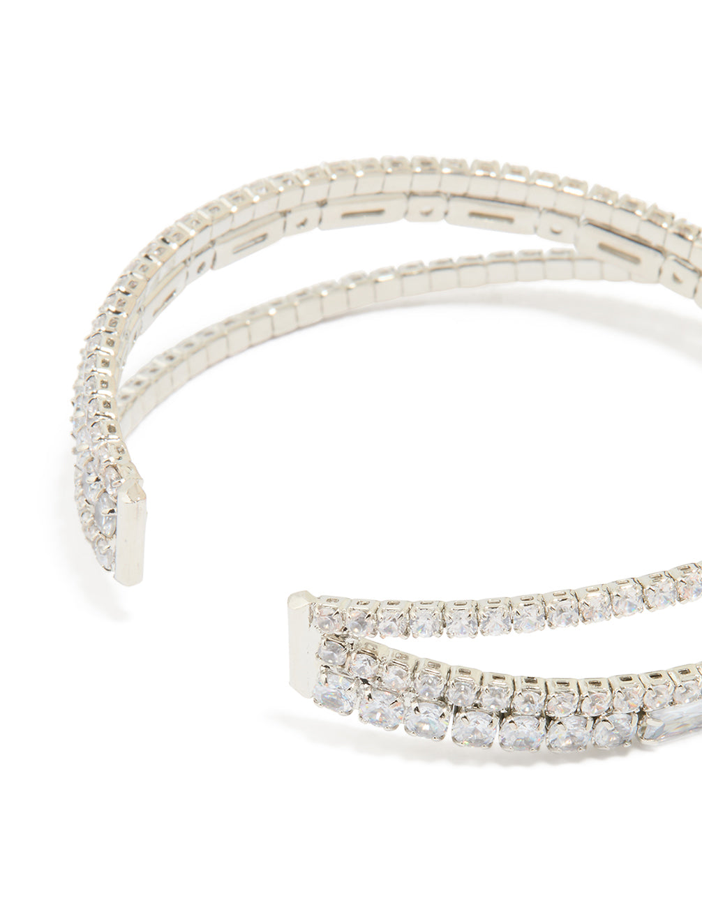 Silver Cubic Zirconia Rectangular Wrap Wrist Cuff