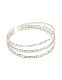 Silver Cubic Zirconia Mini Triple Row Wrist Cuff - link has visual effect only