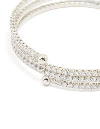 Silver Blue Cubic Zirconia Triple Row Circle Wrist Cuff - link has visual effect only