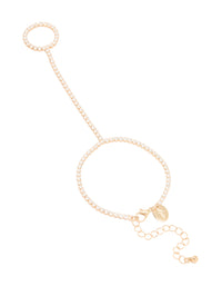 Gold Cubic Zirconia Tennis Hand Chain - link has visual effect only