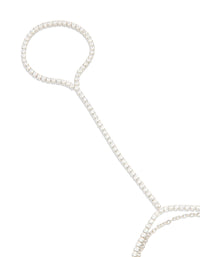 Silver Cubic Zirconia Dainty Tennis Hand Chain - link has visual effect only