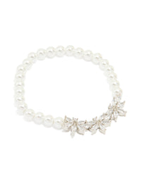 Lovely Cubic Zirconia Pearl Flower Stretch Bracelet - link has visual effect only