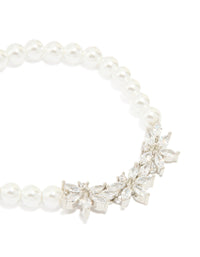 Lovely Cubic Zirconia Pearl Flower Stretch Bracelet - link has visual effect only