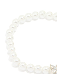 Lovely Cubic Zirconia Pearl Flower Stretch Bracelet - link has visual effect only