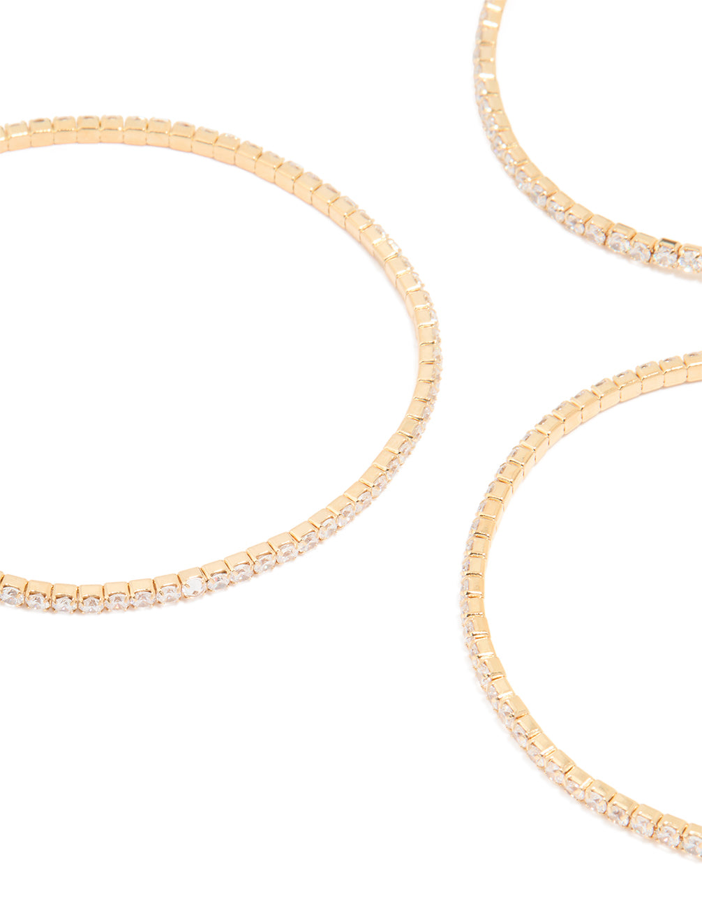 Gold Cubic Zirconia Fine Cupchain Tennis Stretch Bracelets 3-Pack