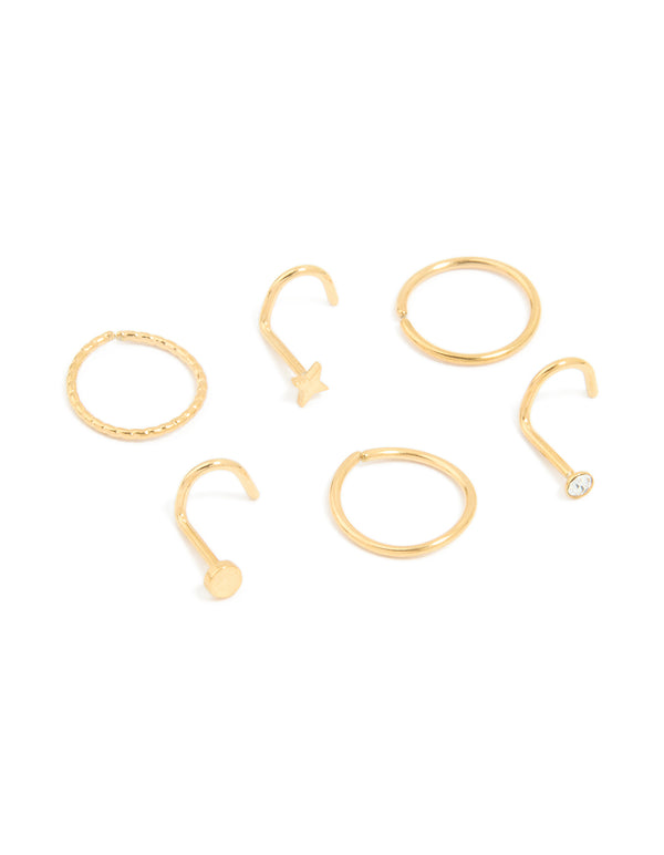 Surgical Steel Nose Stud & Ring 6-Pack