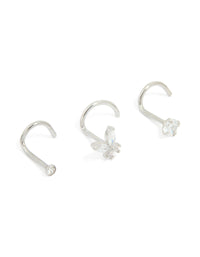 Surgical Steel Butterfly & Diamante Nose Studs 3-Pack - link has visual effect only