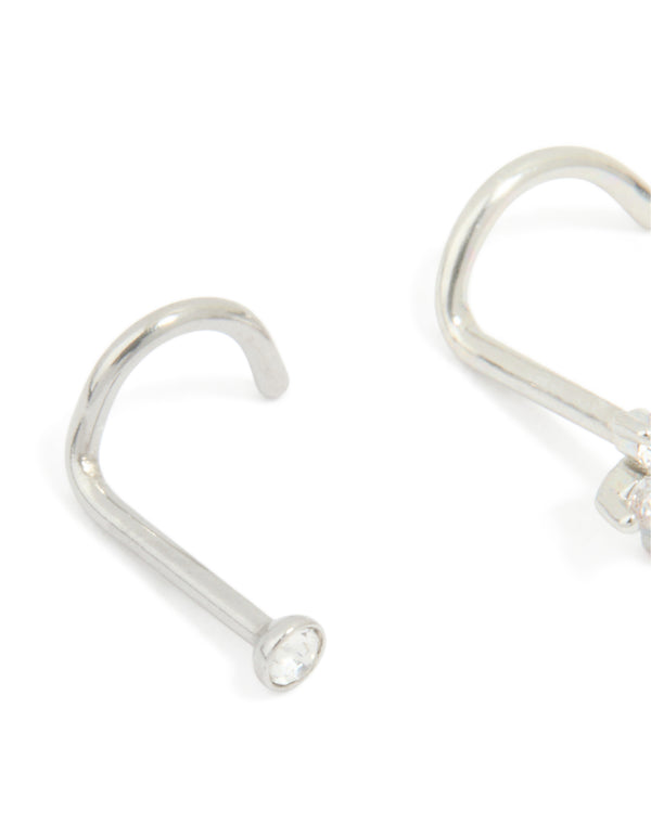 Surgical Steel Cubic Zirconia Floral & Classic Threadless Nose Studs 3-Pack
