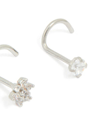 Surgical Steel Cubic Zirconia Floral & Classic Threadless Nose Studs 3-Pack - link has visual effect only
