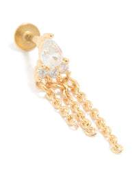 Gold Plated Surgical Steel Cubic Zirconia Tassel Flat Back Stud - link has visual effect only