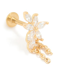 Gold Plated Surgical Steel Cubic Zirconia Leaf Chain Flat Back Stud - link has visual effect only