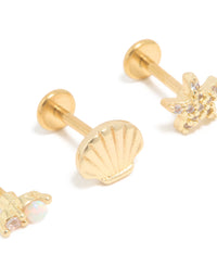 Gold Plated Surgical Steel Diamante Sea-Inspired Flat Back Studs 3-Pack - link has visual effect only