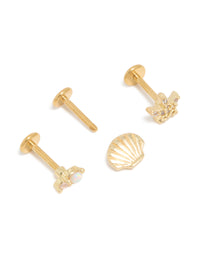 Gold Plated Surgical Steel Diamante Sea-Inspired Flat Back Studs 3-Pack - link has visual effect only