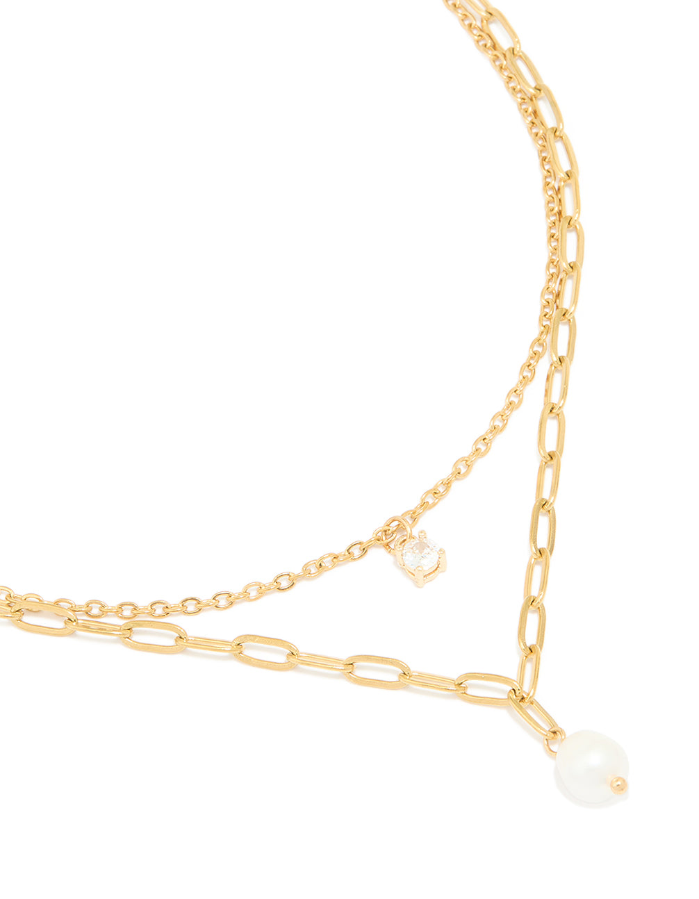 Waterproof Gold Plated Stainless Steel Pearl Chain Layered Necklace