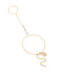 Waterproof Gold Plated Stainless Steel Cubic Zirconia Hand Chain - link has visual effect only