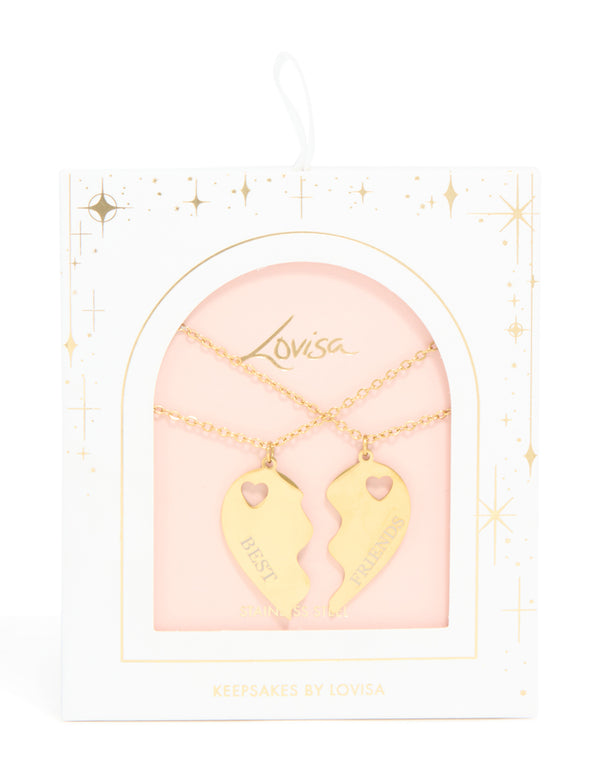 Waterproof Gold Plated Stainless Steel BFF Heart Necklaces 2-Pack