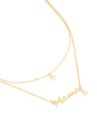 Waterproof Gold Plated Stainless Steel Mama & Cubic Zirconia Pendant Necklaces 2-Pack - link has visual effect only