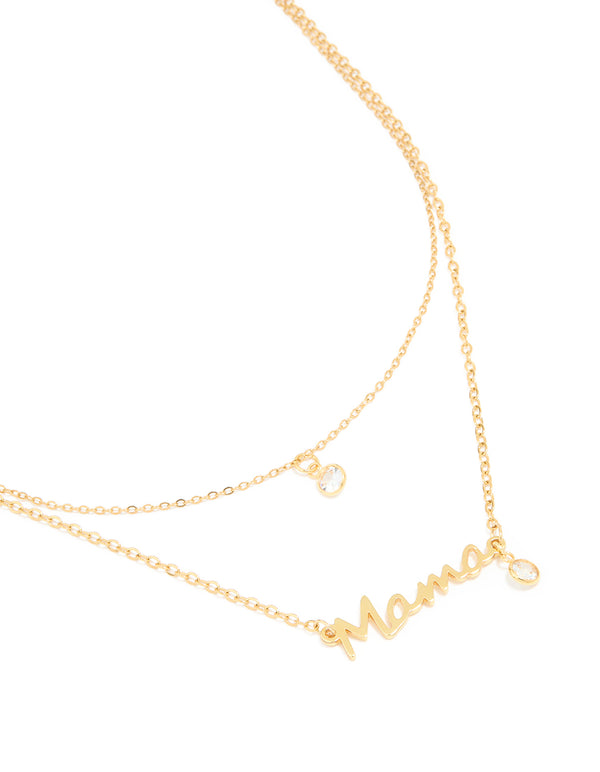Waterproof Gold Plated Stainless Steel Mama & Cubic Zirconia Pendant Necklaces 2-Pack