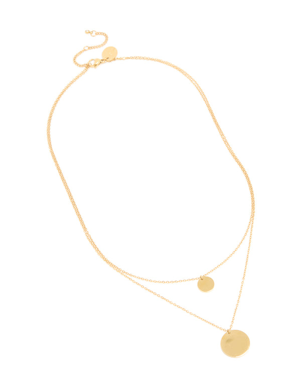 Waterproof Gold Plated Stainless Steel Disc Pendant Layered Necklace