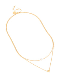 Waterproof Gold Plated Stainless Steel Star & Pearl Layered Necklace - link has visual effect only