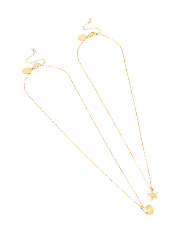 Waterproof Gold Plated Stainless Steel BFF Sea-Themed Necklaces 2-Pack