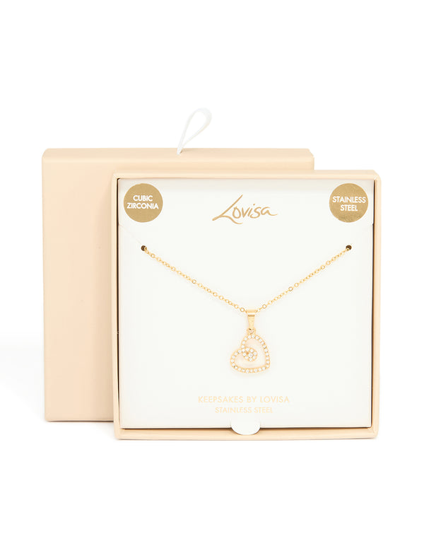 Waterproof Gold Plated Stainless Steel Cubic Zirconia Heart Necklace