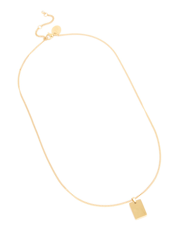 Waterproof Gold Plated Stainless Steel Large Rectangle Pendant Necklace