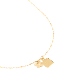 Waterproof Gold Plated Stainless Steel Square & Butterfly Pendant Necklace - link has visual effect only