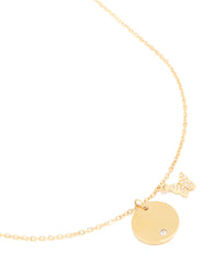 Waterproof Gold Plated Stainless Steel Circle & Diamante Butterfly Pendant Necklace - link has visual effect only