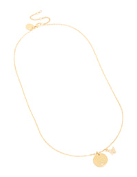Waterproof Gold Plated Stainless Steel Circle & Diamante Butterfly Pendant Necklace - link has visual effect only