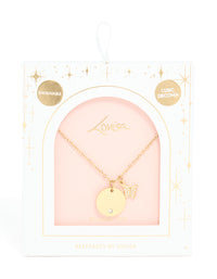 Waterproof Gold Plated Stainless Steel Circle & Diamante Butterfly Pendant Necklace - link has visual effect only