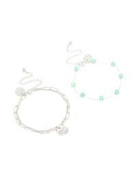 Waterproof Stainless Steel Green Semi Precious Stone & Love Bracelets 2-Pack - link has visual effect only