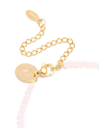 Waterproof Gold Plated Stainless Steel Rose Quartz Semi-Precious Stone Beaded & Mini Heart Bracelet - link has visual effect only