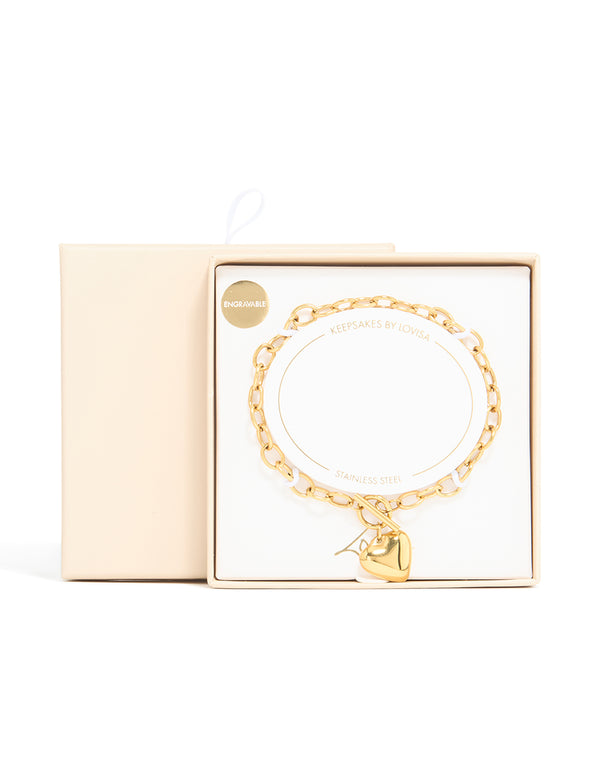 Waterproof Gold Plated Stainless Steel Chunky Heart T & O Bracelet