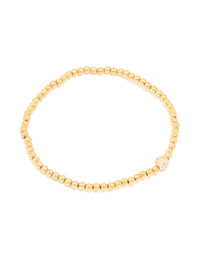 Waterproof Gold Plated Stainless Steel Cubic Zirconia Ball Stretch Bracelet - link has visual effect only