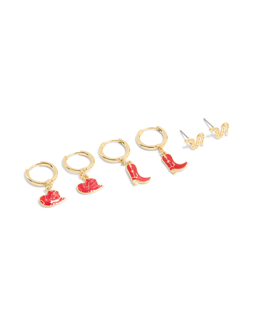 Gold Plated Red Cowboy & Snake Earrings 3-Pack