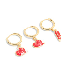 Gold Plated Red Cowboy & Snake Earrings 3-Pack - link has visual effect only