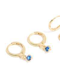Gold Plated Dainty Blue Cubic Zirconia Hoop Earrings 3-Pack - link has visual effect only