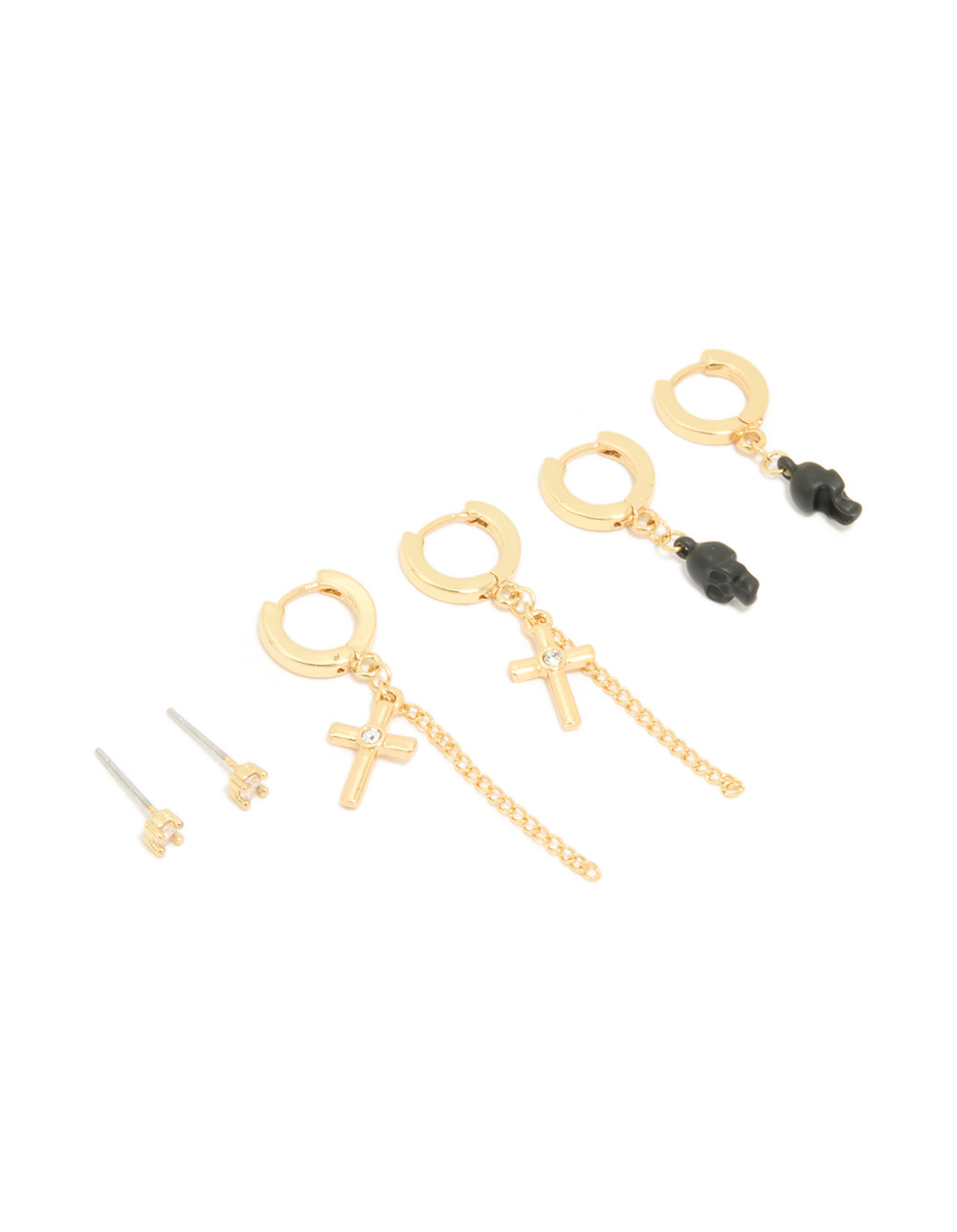 Gold Plated Black Skull & Cross Earrings 3-Pack